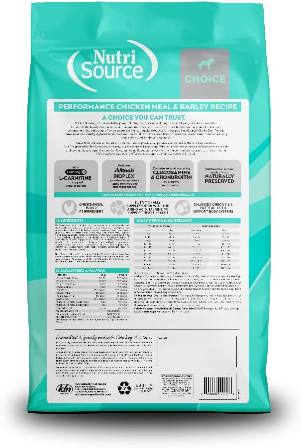 NutriSource Choice Dry Dog Food, Performance Chicken Meal & Barley Recipe, 40 lb.