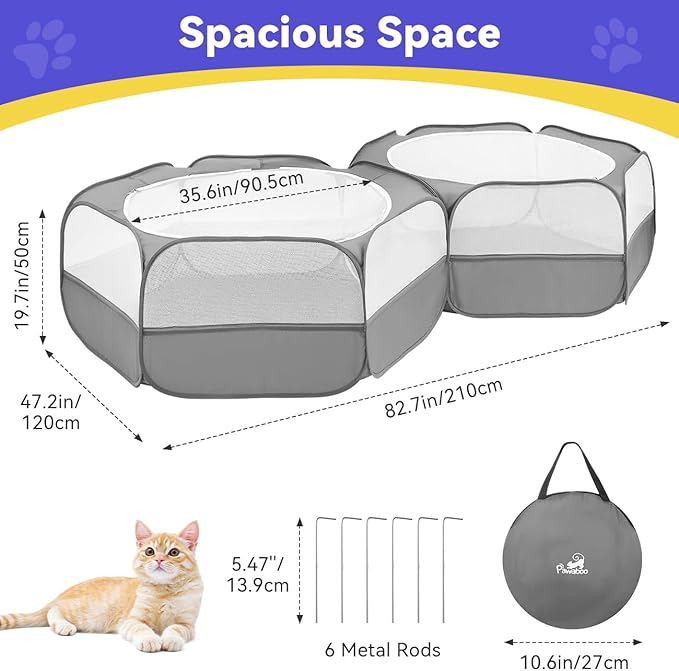 Pawaboo Small Animals Playpen, Portable Chicken Coop Run Large Chick Brooder with Zipper Splicing, Pop Up Pet Enclosure Cat Tent for Guinea Pig Bunny Puppy Indoor Outdoor, Gray