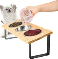 Elevated Cat Bowls, Raised Cat Food Bowls, 15°Tilted Stainless Steel Cat Bowls for Indoor Cats, Anti Vomit, Bamboo, Stand with 3 Feeder Bowls for Cats and Puppy