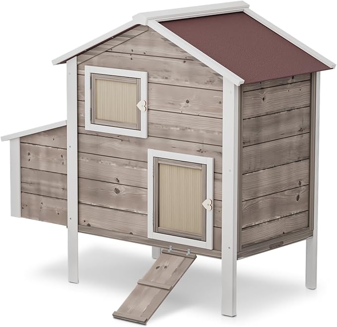 Magshion 46" Large Chicken Coop Rabbit Hutch with 2 Nesting Box, Wooden Raised Hen House with Removable Trays, Outdoor Poultry Cage Pet House with Ramp Run Hen Cage for Garden Backyard
