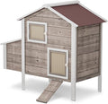 Magshion 46" Large Chicken Coop Rabbit Hutch with 2 Nesting Box, Wooden Raised Hen House with Removable Trays, Outdoor Poultry Cage Pet House with Ramp Run Hen Cage for Garden Backyard