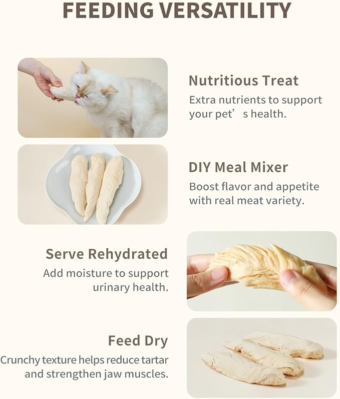 Freeze-Dried Chicken Breast Treat for Small Dog & Cat, Natural Single Ingredient Cats Dogs Dry Food, Whole Cut Pet Raw Treats for Immunity & Muscle Health(2.5 oz)