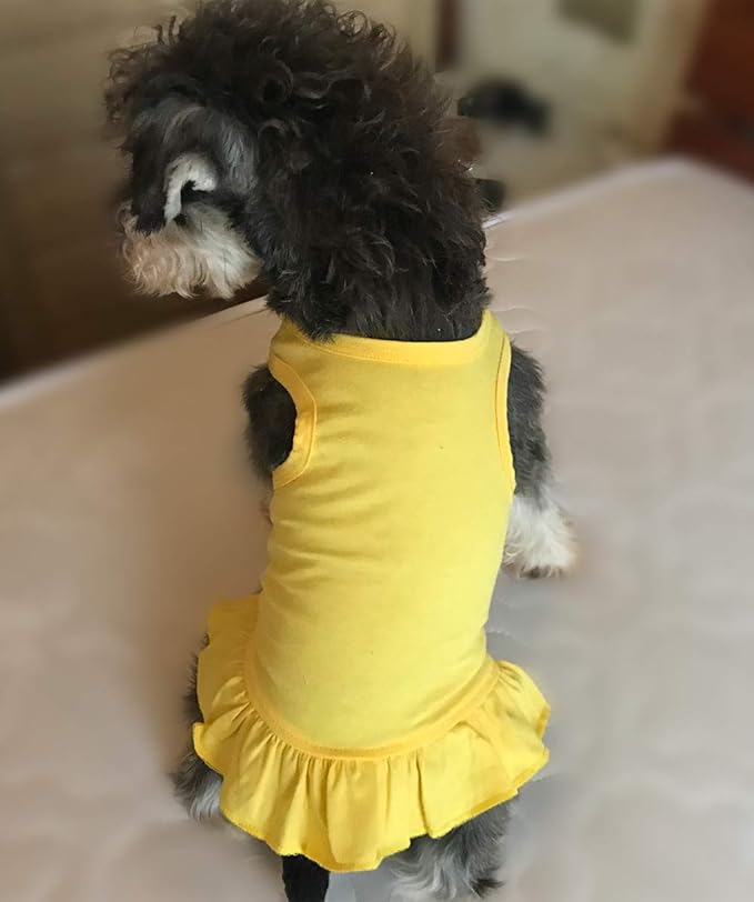 Pet Clothes Small Dog Clothing Blank Color Sport Dress T-Shirts Tee Dresses Tanks Top for Small Size Female Dogs Summer Spring Pet Costumes 100% Cotton (S, Yellow)