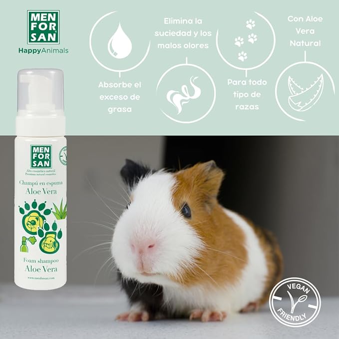 MENFORSAN Foam Shampoo with Aloe Vera for Guinea Pigs, Rodents & Ferrets, activates and vivifies Skin Cells, exerting a deep Soothing, moisturizing Action - 7 fl oz