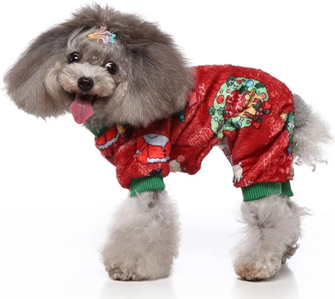 XIAOYU Christmas Dog Pajamas Soft Warm Pet Clothes Cat Apparel Winter Holiday Costumes for Small Dog Cat, Christmas Circle, L