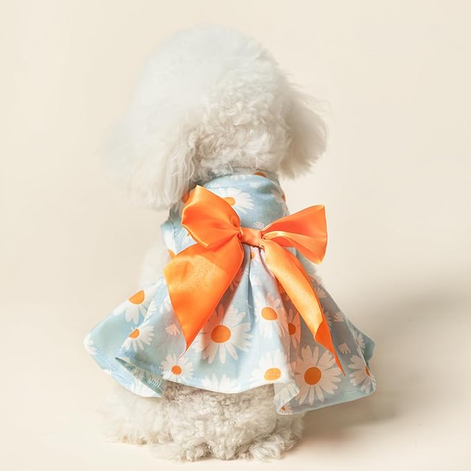 PUPTECK Floral Dog Dress for Spring Outfit Puppy Cute Small Dogs Clothes,Daisy,M