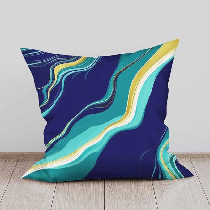 Cushion Covers Dark Blue and Golden Marble Luxury Elegant Texture Design Decorative Pillow Case for Sofa Couch Chair Bedroom Modern Decor 18X18 Inch Set of 2