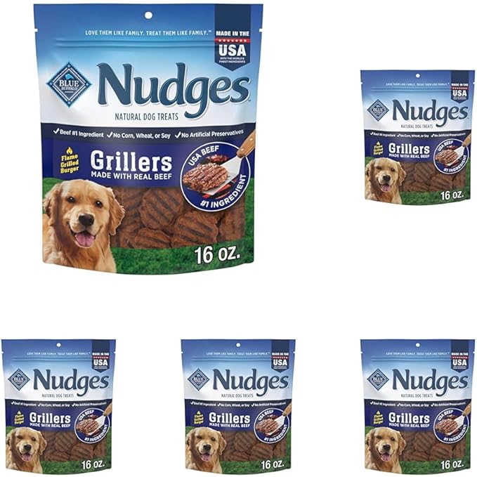 Blue Buffalo Nudges Grillers Natural Dog Treats, Beef, 16oz (Pack of 5)