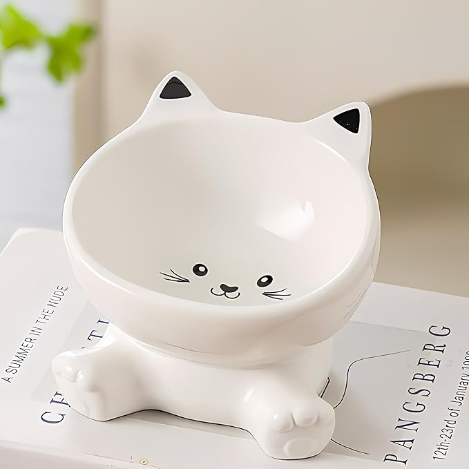 Raised Cat Bowl, 4.9 Inch Ceramic 3D Elevated Cat Food Bowl and Water Bowls, Cute Kitten Dishes 4.5 OZ, Anti-Vomiting & Whisker Fatigue Friendly, Stress-Free for Indoor Cats, 1 Piece