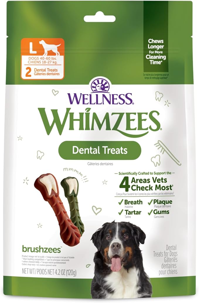 Whimzees Wellness Dog Dental Treats, Large Size Brushzees, (2 Count)
