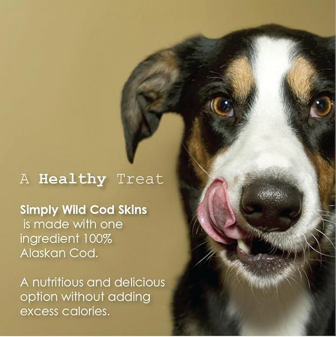 Cod Skins Alaskan Cod Fish Training Treats for Dogs-Dehydrated Fish, All Natural Human Grade Skins - Low Fat Treat Sustainably Sourced in USA (6.6 Oz)