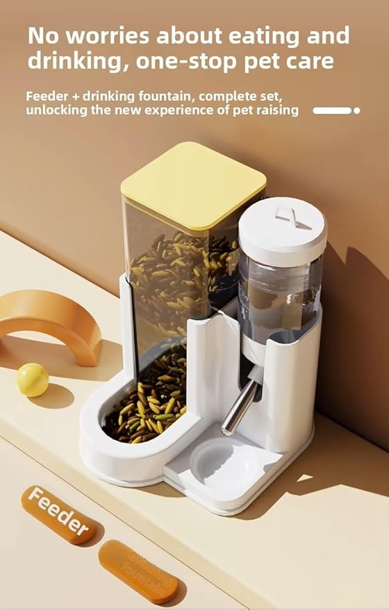 2 in 1 Automatic Hamster Feeder and Water Dispenser No Drip with Stainless Steel Nozzle, Small Animal Water Bottle, Bunny Rabbit Guinea Pig Rodent Cage Mount Gravity Feed