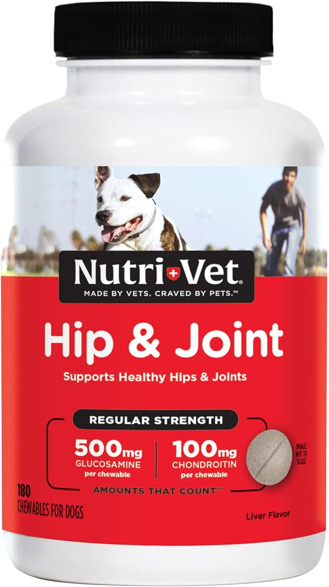 Nutri-Vet Hip & Joint Regular Strength Chewable Dog Supplements, Joint Supplement for Dogs, Chewable Supplement, Formulated with Glucosamine Chondroitin, Pet Supplies, Puppy Essentials, 180 Count