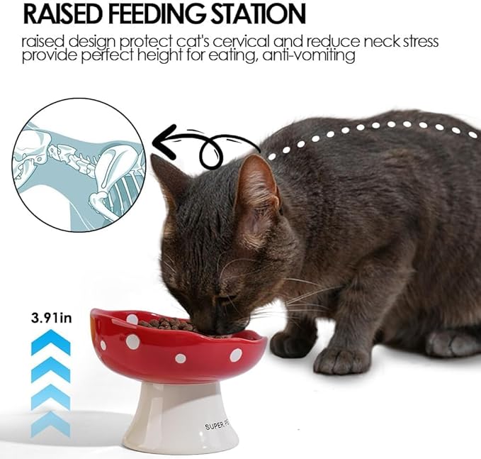 Ceramic Elevated Cat Bowls, Tilted Raised Pet Dish for Indoor Cats, Whisker Friendly Pet Food and Water Bowl for Kitten, Cat, Puppies, Dishwasher Safe (Blue)
