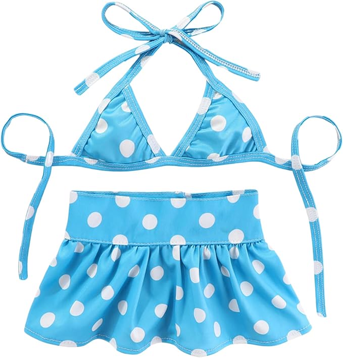 Junchl Small Dog Bikini,Summer Pet Swimsuit Puppy Bathing Dress Beach Clothes, Hawaiian Party Pet Costume Outfit for Puppy Cat Kitten Blue Polka Dots M