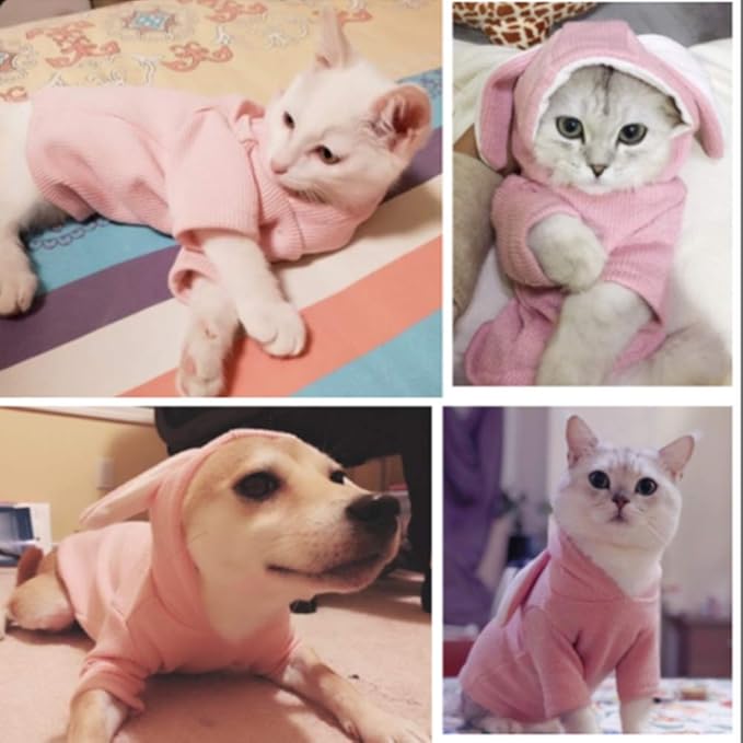 ANIAC Funny Dog Hoodies for Small Dogs Girl Boy Bunny Ears Dog Clothes Hooded Puppy Sweatshirt Cat Apparel Pet Costume for Easter Halloween Christmas Holiday (XXL-Large, Pink)