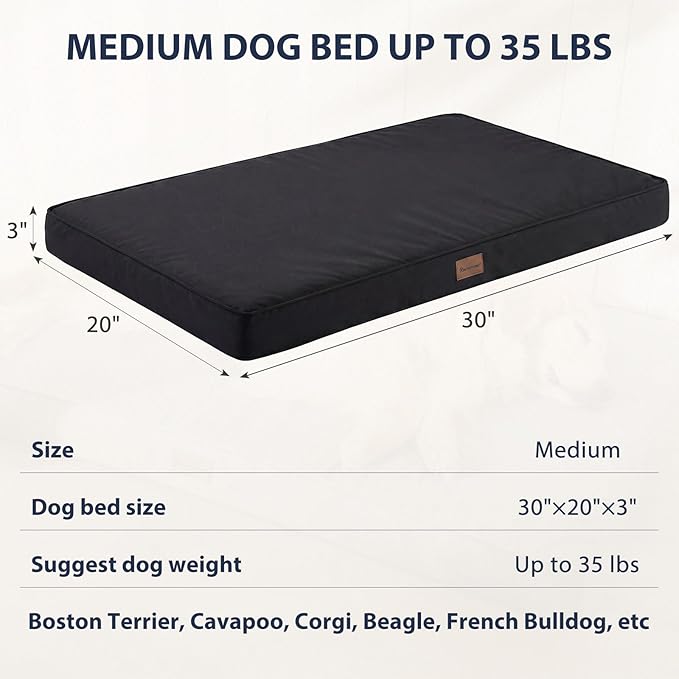 BFPETHOME Outdoor Dog Beds for Large Dogs, Waterproof Dog Bed for Medium, Large, Extra Large Dogs, Orthopedic Pet Bed with Removable Washable Cover, Egg Crate Foam Pet Bed Mat. (30 x 20in, Black)