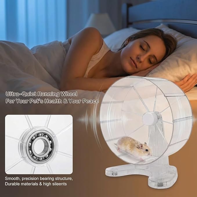 8.7" Super Silent Hamster Wheel for Hamster Exercise Wheel for Gerbil, Syrian & Dwarf, Chinchilla and More Small Anima Running Wheels with Stable Stand, Clear