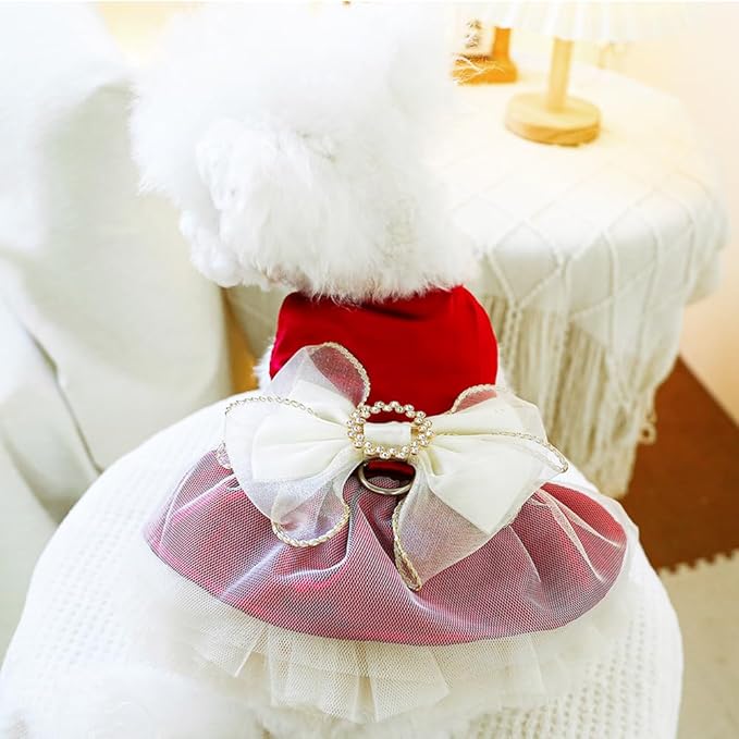 ANIAC Retro Dog Tulle Dress with Leash Ring Spring Summer Girl Puppy Clothes for Small Dog Cat Apparel Formal Pet Prom Dress for Christmas Wedding Birthday Valentines (Red,Medium)