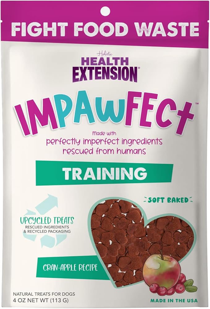 Health Extension Impawfect Dog Training Treats, 4oz (113g), Cran-Apple – Made with Rescued Ingredients, Sustainable & Perfect for Training