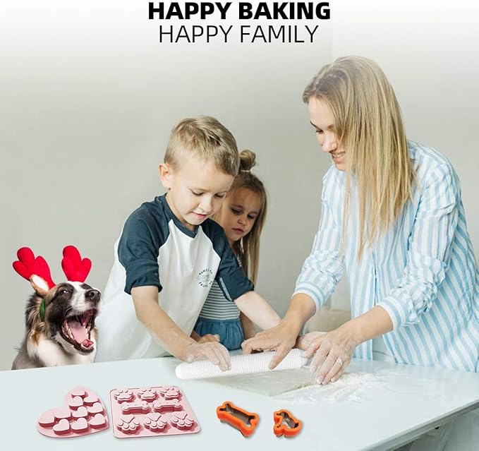 55 Pcs Dog Lovers Gifts, Make Your Own Dog Treats Kit, Including Bone Cookie Cutter and Silicone Molds, Bags, etc.