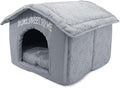 Best Pet Supplies Cat Bed for Indoor Cat, Domed Tent House with Removable Pillow, Covered Cat Cave for Small Dog, Puppies and All Breeds of Cats - Silver w/ Bones, 16 x 16 x H:14"