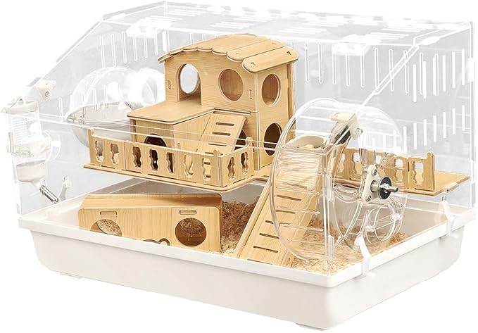 8-in-1 Acrylic Hamster Cage: 2-Layer, Clear Panels, Top-Opening, Full Accessories for Pet Mice, Hamster House for Dwarf Hamsters & Gerbils – 18.5"x11.8"x11.8"