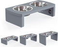 Elevated Dog Bowls, Bamboo Raised Dog Bowl for Small Dogs & Cats, with 2 Stainless Steel Bowls (4'' Tall-20oz Bowl, Grey)
