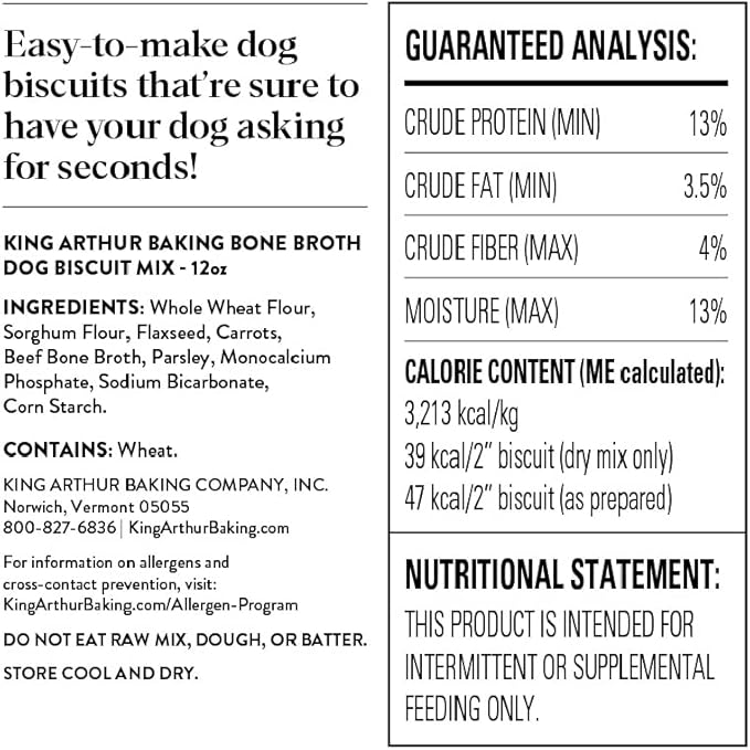 King Arthur Dog Biscuit Mix, Beef Bone Broth & Carrot, Homemade Dog Treats, 12 Oz