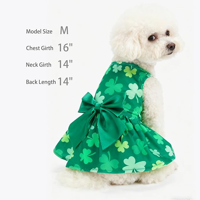 PUPTECK Print Dog St. Patrick's Day Dress Pet Costumes Apparel with Cute Bowtie Puppy Clothes Outfit, Shamrock M