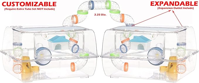 Acrylic Clear 2-Levels Hamsters Mice Gerbils Deluxe Palace House Habitat Home Running Wheel Water Bottle Tower Food Bowl Hide House Deep Base Expansion Outlet