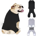 2 Packs Breathable Cotton Dog Recovery Suit for After Neuter Spay Abdominal Wounds Protector, Professional Anti-Licking Onesies for Male Female Pets Surgery Bandages, L Black Grey Pure