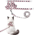 Cat Harness and Leash Set, Sweet Bow Kitten Collar, Escape Proof Pink Dog Harness, Cute Polka Dot Print Puppy Collar, Girl Dog Leash for Extra Small Dogs Kittens Outdoor Walking (Pink, S)