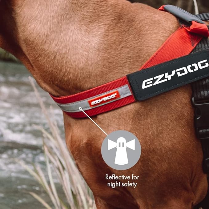 EzyDog Express Dog Harness - Adjustable Dog Harness for Large, Medium, and Small Dogs with Padded Ergonomic Anti-Chafing Design, Grip Handle, & Easy Side Buckle (M, Red)