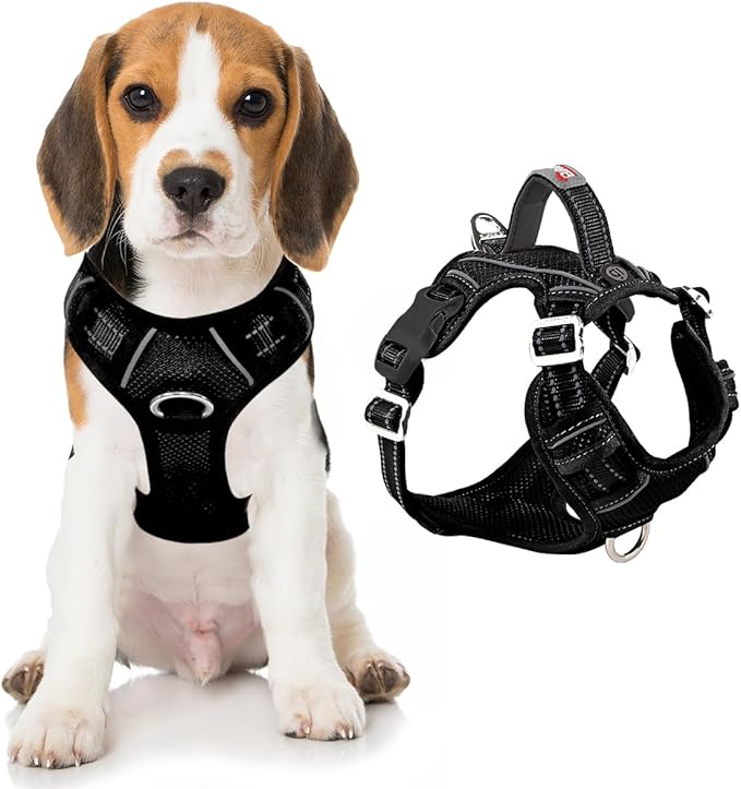 BARKBAY Dog Harness No Pull with ID Tag Pocket - Heavy Duty, Reflective, Easy Control for Large Dogs(Black,M)