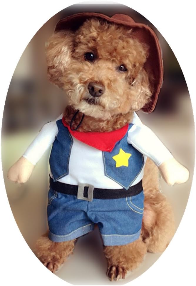 NACOCO Cowboy Dog Costume with Hat - Cat & Small Dog Clothes - Blue (X-Small)