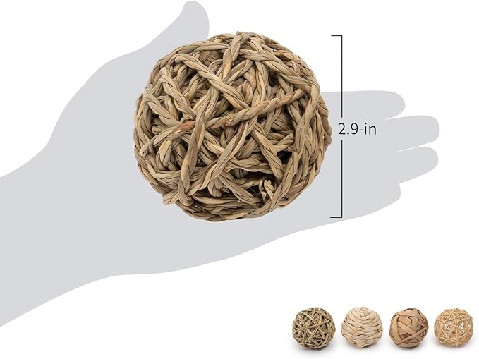 Natural Bunny Chew Toys Funny Safe Hay Grass Ball for Chinchilla Guinea Pig Rats Rabbits Hamster Gerbil Degu (4PC)