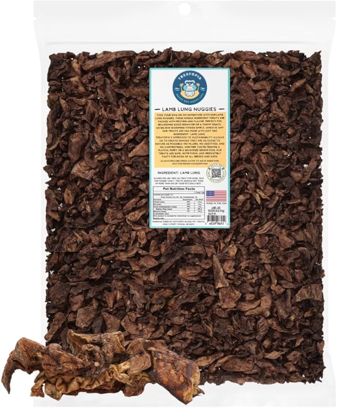 TREATOPIA Lamb Lung Nuggies Bites Dog Treats, 4 LB Bag - All-Natural, Sustainable, Healthy, High Protein, Hand-Trimmed, Slow-Roasted, Made in The USA, Nutritious, No Additives, No Fillers