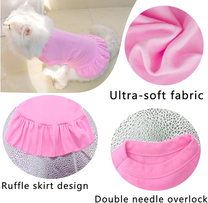 Dog Skirt Shirts, Puppy Dresses for Small Dogs Girls, Pet Clothes Doggy Apparel, Comfortable Summer Shirt Beach Wear Clothing, Outfits for Medium Dog, Kitty Cats, Cotton Tops (Pink S)