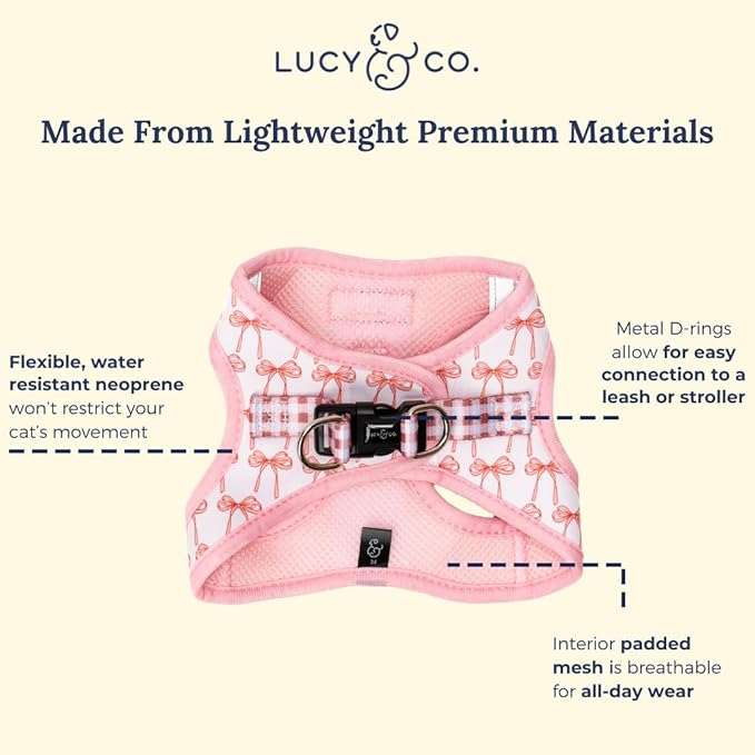 Lucy & Co. Take a Bow Step-in Cat Harness & Leash Bundle – Reflective, Breathable & Adjustable Harness for Cats, Kittens & Small Dogs, Lightweight & Secure and Dual Leash Clips – Medium