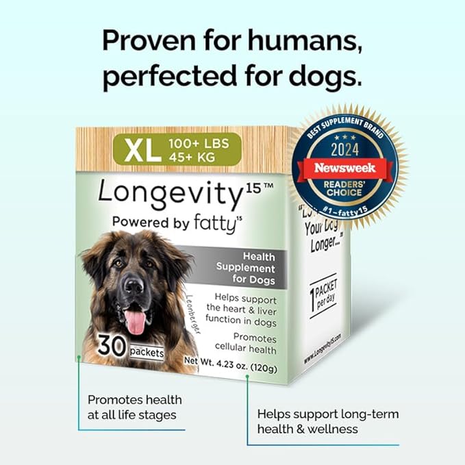 Longevity15 C15:0 Dog Health Supplement (30-Day Supply) & Yummy Combs Dog Dental Treats (8oz Bag) for Small Dogs – C15:0 Fatty Acid for Daily Wellness, Food Topper – VOHC Approved Oral Care