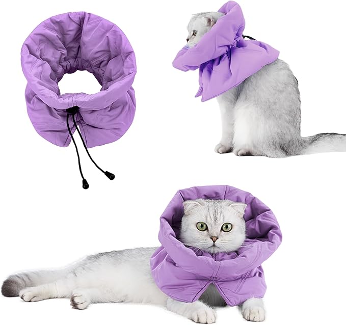 Cat Recovery Collar, Soft Adjustable Cone for Cats and Kittens, Lightweight Waterproof Elizabethan Collar for After-Surgery Care, Prevent Licking and Scratching, Neck Protector for Pets（Purple,S）