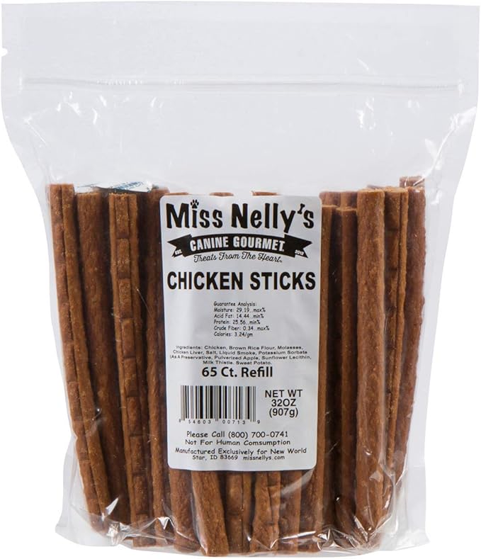 Miss Nelly's- All Natural Chicken Jerky Dog Treats Made in USA Only-Original Smoke House Recipe-Minimally Processed Soft Sticks Dog Jerky Treats-32 oz. Bags