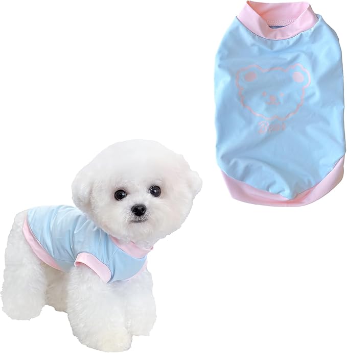 Dog Cat Summer Tank Top T-Shirt - Breathable Cool Ice Silk Sun Protection Pet Tank Top with Bear Print, Soft Stretch Puppy Clothes for Small and Medium Dogs and Cats