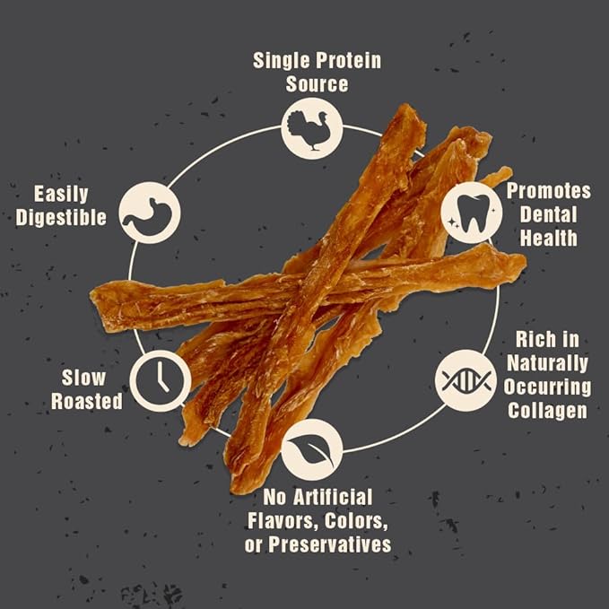 Canine Naturals Natural Turkey Tendon Strips - Slow Roasted Treats for Dogs - 3oz