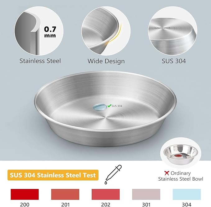 4-Pack Stainless Steel Cat Food Bowls, Shallow Whisker-Friendly Non-Slip Silicone Base Metal Dishes, Easy to Clean Indoor Water Flat Plates for Cat, Kitten, Small Dog (5.9")