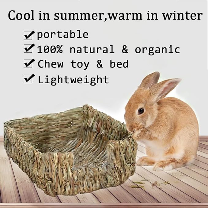 Hamiledyi Rabbit Grass Bed Natural Handmade Hay Mat Chew Balls for Rabbit Gerbil Chinchilla Guinea Pig Ferret Other Small Animals