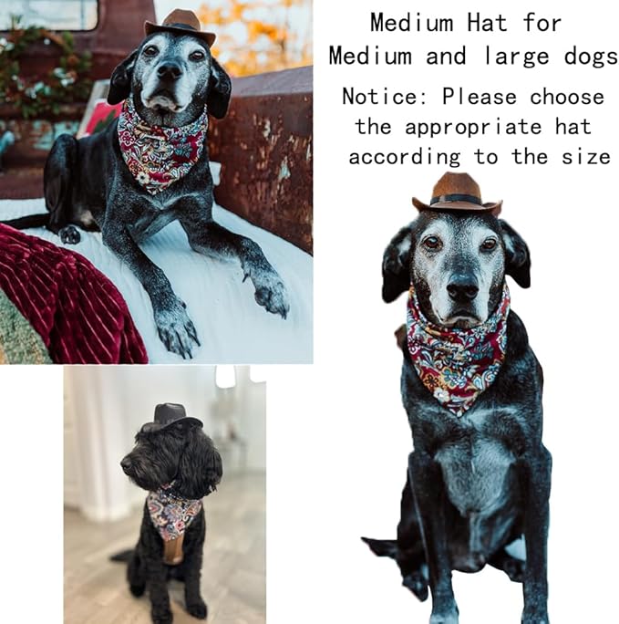 Pet Dog Cowboy Hat with Adjustable Drawstring,Retro Triangle Scarf and Cosplay Dog Hat,Sun Visor Outdoor Hat,Dog Party Hat for Small Medium Large Dogs,Holiday Decoration Cap Perfect for Dog Cat