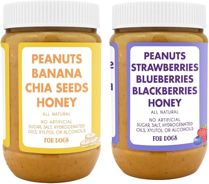 Superberry Snoot + Barkin Banana Buddy Budder, 100% Natural Dog Peanut Butter, Dog Treat, Made in USA (Set of 2, 17oz)