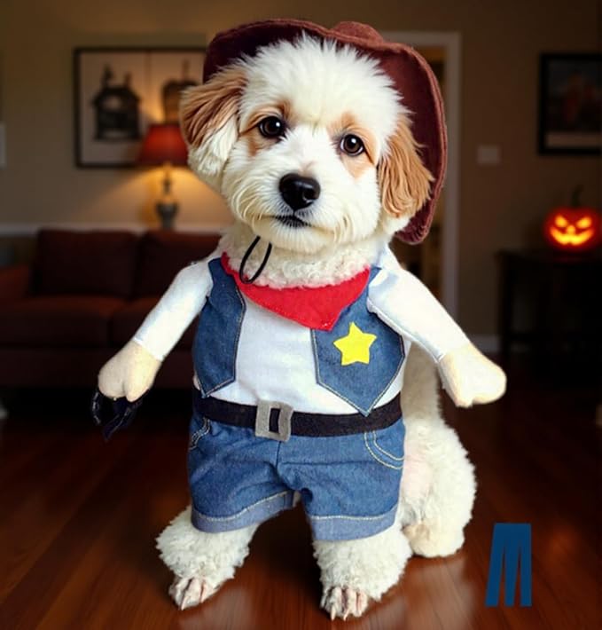 Mikayoo Pet Dog Cat Halloween Costumes,The Cowboy for Party Christmas Special Events Costume,West Cowboy Uniform with Hat,Funny Pet Cowboy Outfit Clothing for Dog cat(L) Blue
